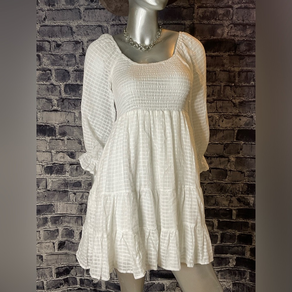 White Short Peasant Prairie Core Dress